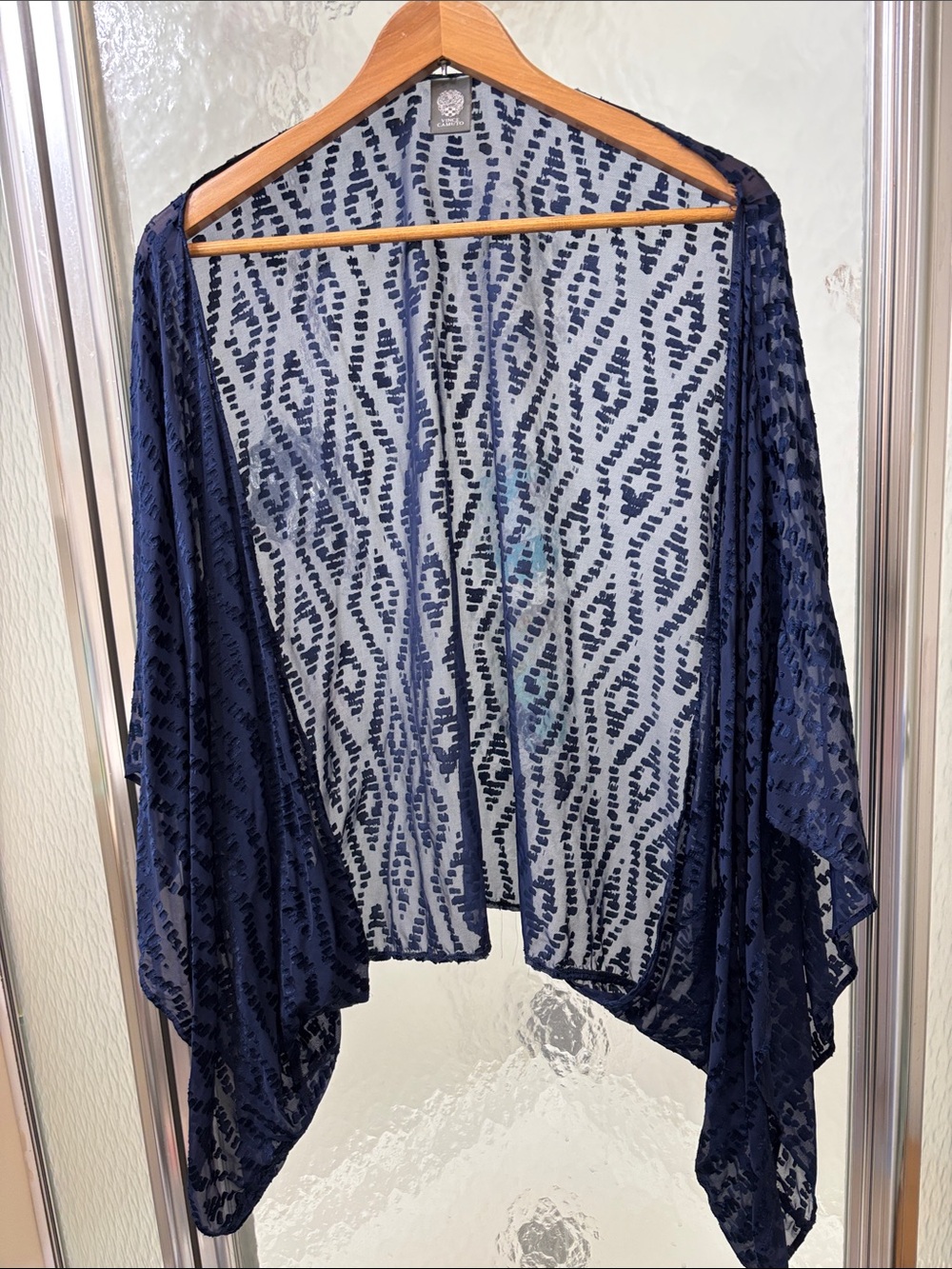 Vince Camuto Navy Sheer Textured Open Kimono